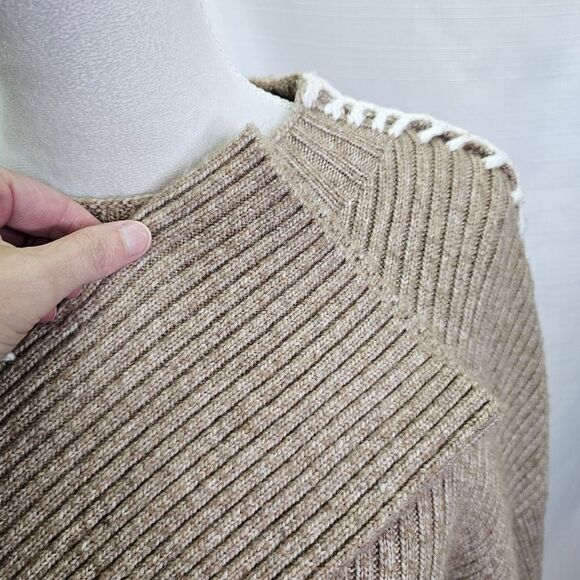 Halogen Tan Thread Detail Chunky Knit Sweater Size Large - Picture 7 of 10